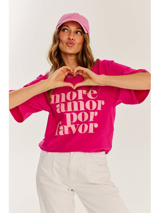NAOKO NAOKO T-Shirt Amor Różowy Oversize