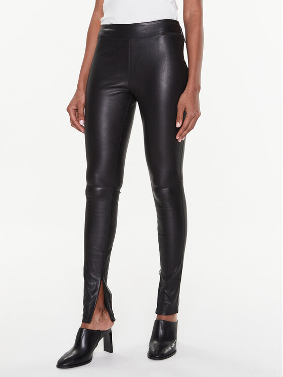 Calvin Klein Usnjene hlače K20K205363 Črna Slim Fit
