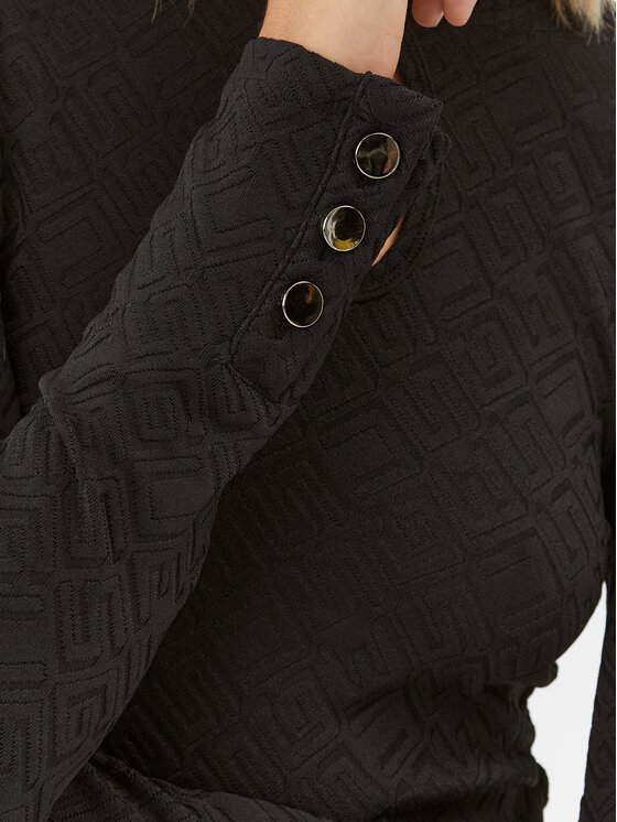 Guess Guess Bluză cu gât W3BP30 KBYN0 Negru Slim Fit