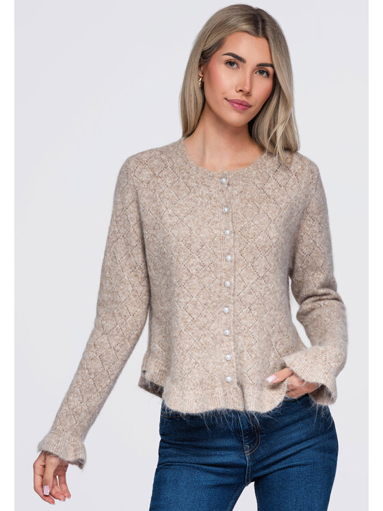 Ombre Ombre Sweter OW-SW-E0010 Beżowy Regular Fit