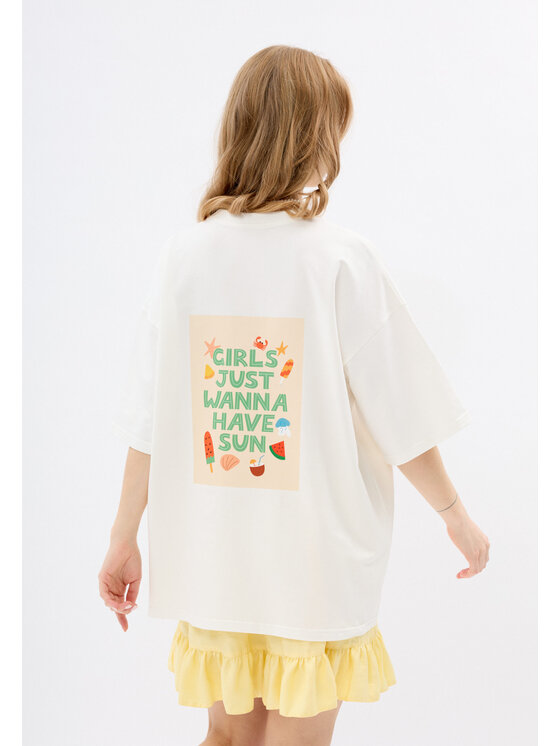 Mirons Mirons T-Shirt Print Biały Oversize