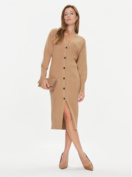 BOSS Boss Úpletové šaty Forige 50493829 Béžová Slim Fit
