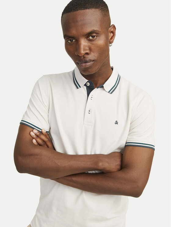 Jack&Jones Jack&Jones Тениска с яка и копчета Paulos 12136668 Бежов Slim Fit
