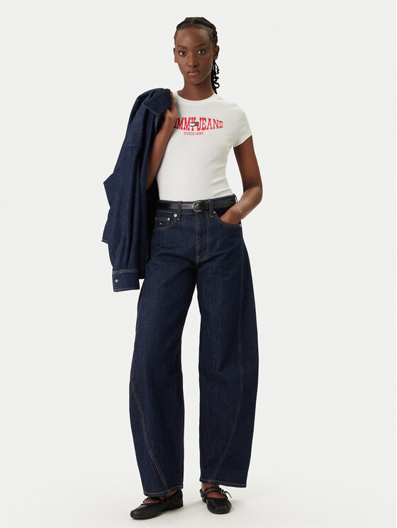 Tommy Jeans Tommy Jeans Majica Wavy Flag DW0DW22272 Bela Slim Fit