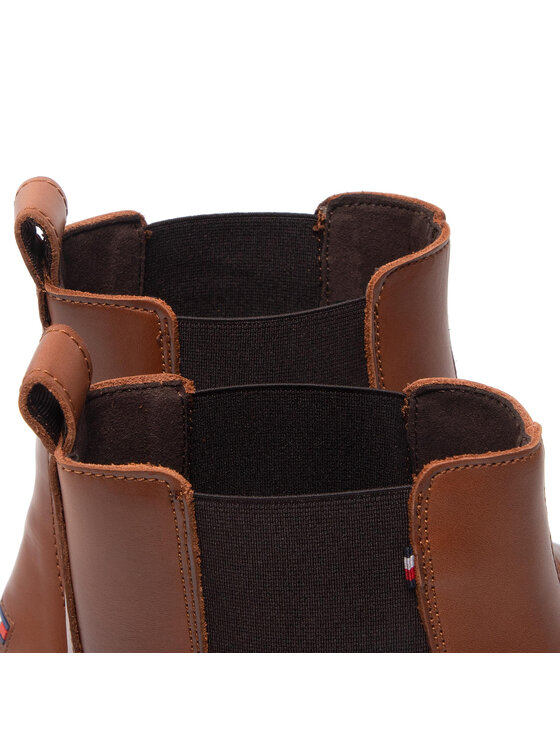 Tommy Hilfiger Tommy Hilfiger Členková obuv s elastickým prvkom Comfort Hilfiger Leather Chelsea FM0FM04193 Hnedá