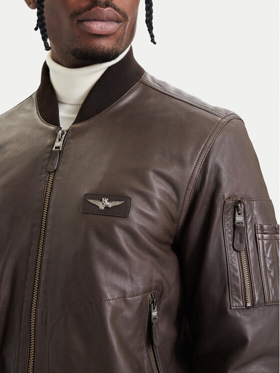 Aeronautica Militare Aeronautica Militare Geacă de piele 262PN0966UPL00328 Maro Regular Fit