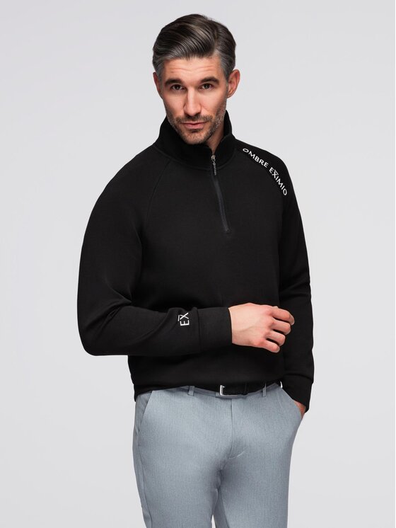 Ombre Ombre Bluza OM-SSZP-0211 Czarny Slim Fit