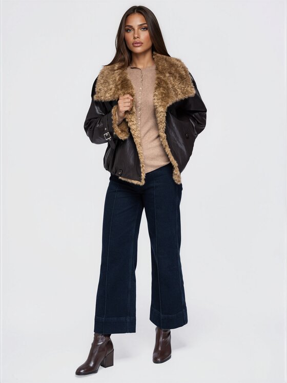 Ombre Ombre Zimní bunda OW-JT-E0019 Hnědá Relaxed Fit