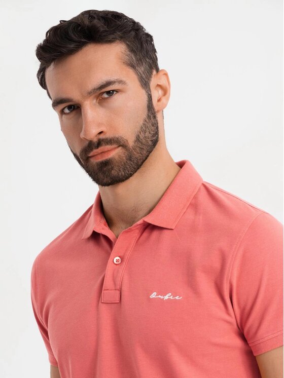 Ombre Ombre Polo OM-POSS-0103 Różowy Regular Fit