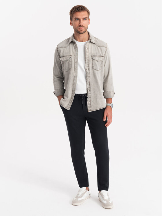 Ombre Ombre Kalhoty z materiálu OM-PACP-0116 Černá Regular Fit
