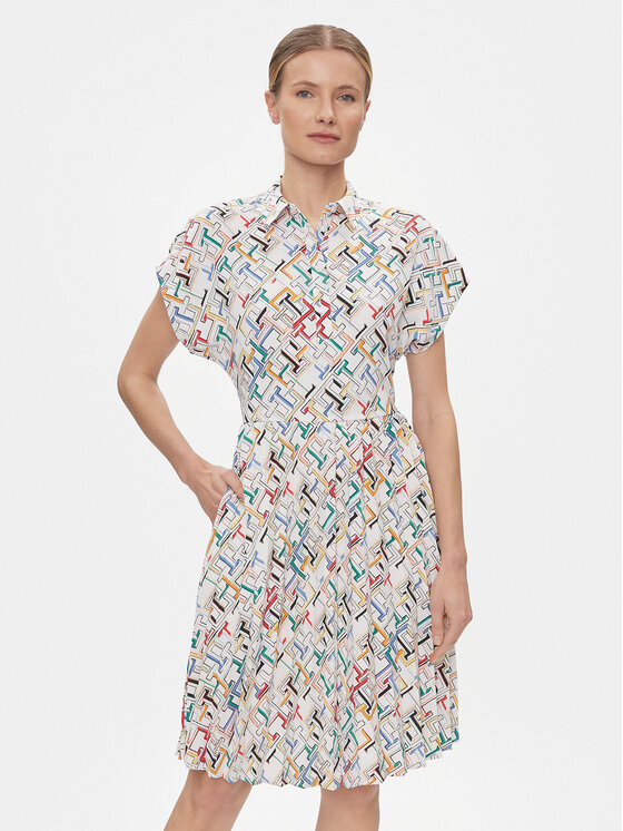 Tommy Hilfiger Tommy Hilfiger Сукня-сорочка Amd Pleated Ss Knee WW0WW42444 Білий Regular Fit