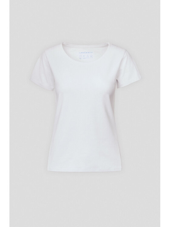 Lancerto Lancerto T-Shirt Koszulka Damska z Bawełną Biała Savina TS073225000011 Biały Slim Fit