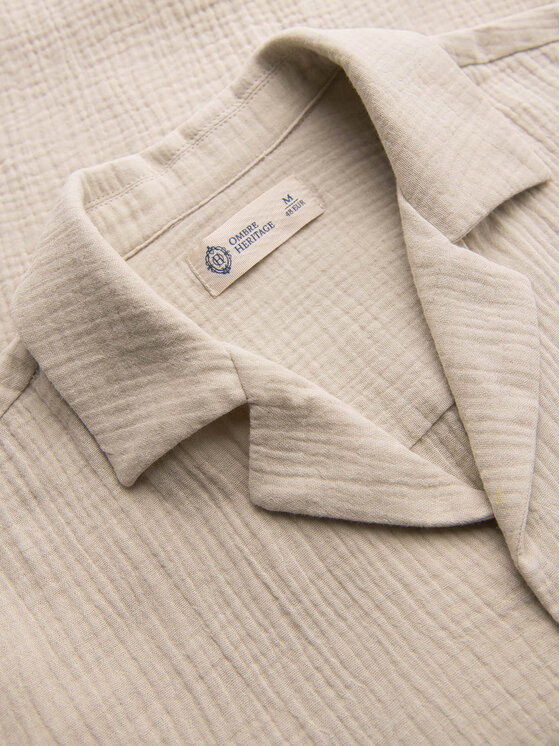 Ombre Ombre Koszula OM-SHSS-0223 Beżowy Regular Fit
