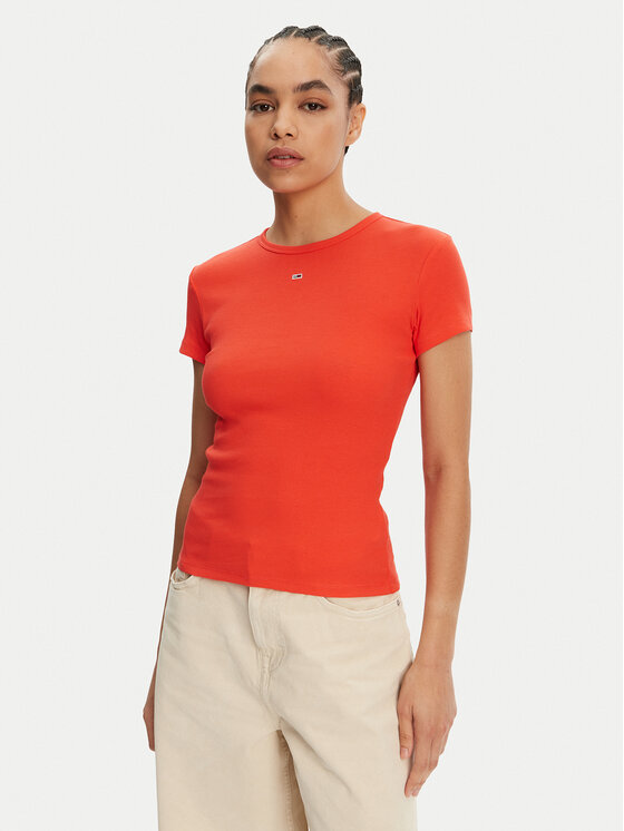 Tommy Jeans Tričko Essential DW0DW17383 Oranžová Slim Fit