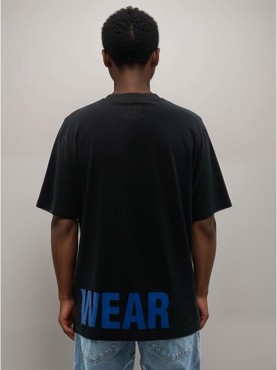 Jigga Wear Jigga Wear T-Shirt Koszulka Z Krótkim Rękawem Oversize Męska Czarna / Niebieska Jigga Wear Corner XL Czarny Oversize