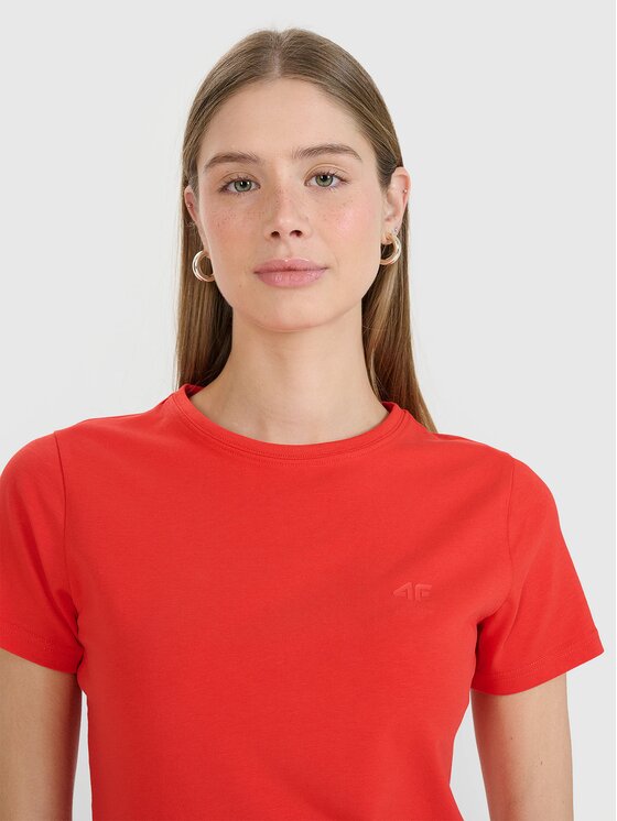 4F 4F T-Shirt 4FWMM00TTSHF2255-62S Červená Slim Fit