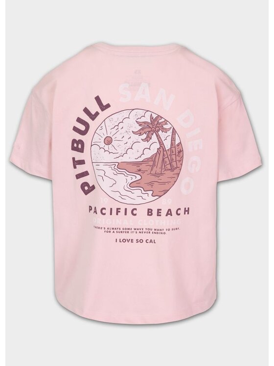 PITBULL PITBULL T-Shirt Koszulka damska Oversize PLANET SURF XL Różowy Regular Fit