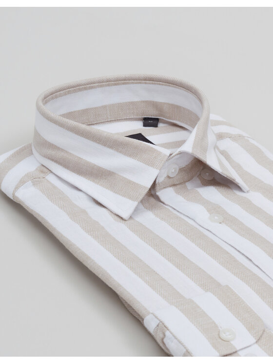 Borgio Borgio Koszula passa_00703 Beżowy Slim Fit