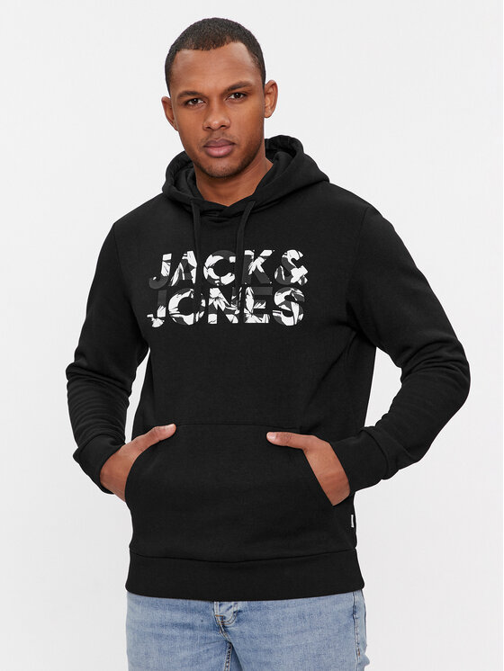 Jack&Jones Džemperis ar kapuci Jeff 12250682 Melns Standard Fit