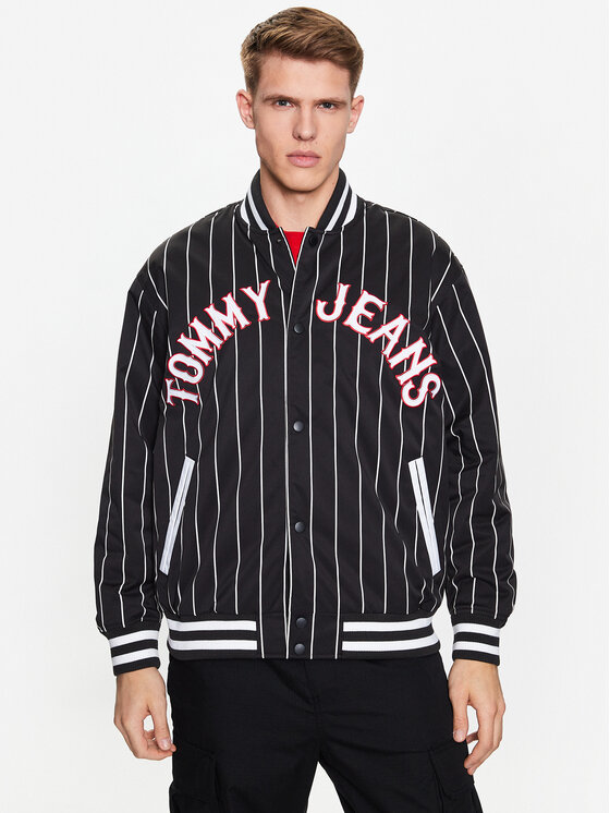 Tommy Jeans Bomber stila jaka Pinstripe DM0DM15917 Melns Relaxed Fit