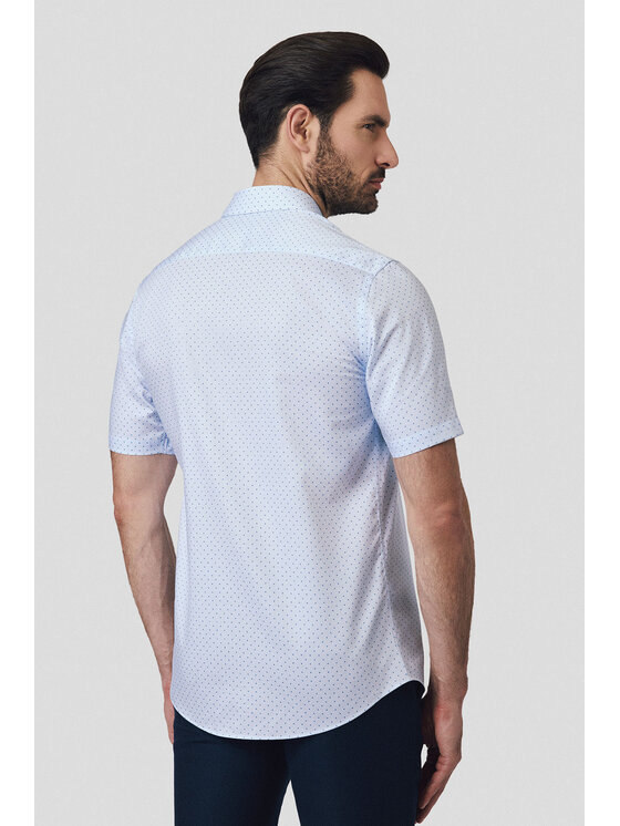 Lancerto Lancerto Koszula Koszula Błękitna Bawełniana ze Wzorem z Krótkim Rękawem Stina KO073125000014 Niebieski Slim Fit