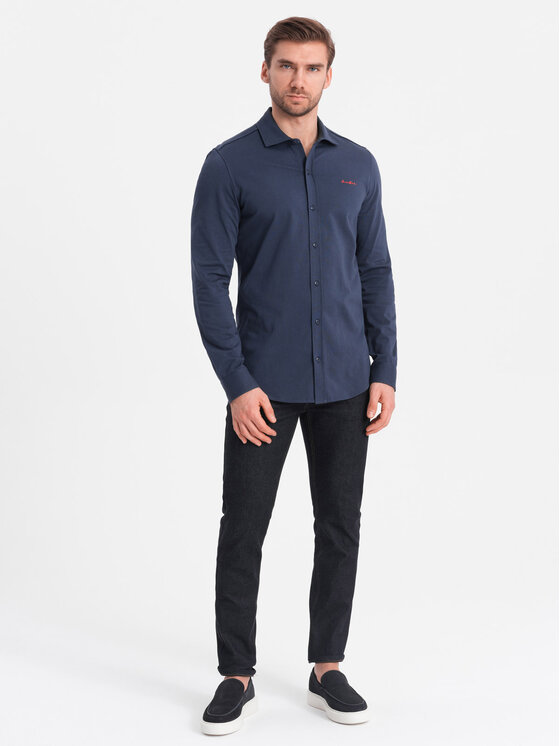 Ombre Ombre Košile OM-SHCS-0138 Tmavomodrá Regular Fit