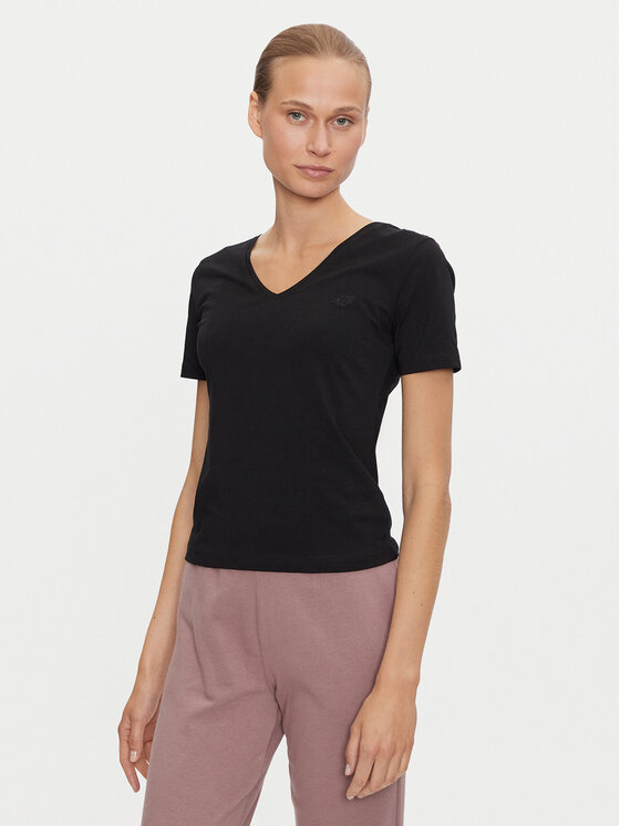 4F Tričko 4FWAW24TTSHF1649 Čierna Slim Fit