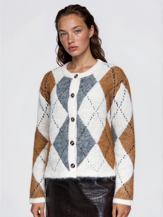 Ombre Ombre Sweter OW-SW-E0072 Brązowy jasny Relaxed Fit