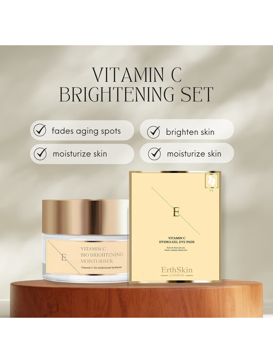 Erthskin London Erthskin London Rozświetlający krem ​​nawilżający z witaminą C + hydrożelowe płatki pod oczy z witaminą C Krem na dzień i na noc