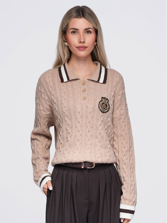 Ombre Ombre Sweter OW-SW-E0024 Beżowy Regular Fit