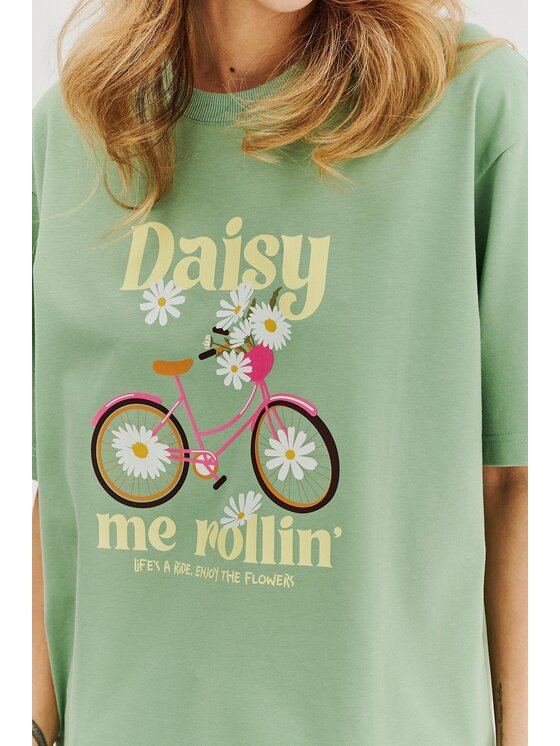 NAOKO NAOKO T-Shirt Daisy Me Rollin' Zelená Regular Fit