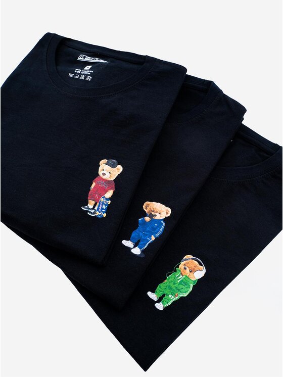 MyStars MyStars Komplet t-shirtów Zestaw 3 MISIE T-Shirtów Męskich Czarny My Stars Bear XL Czarny Regular Fit