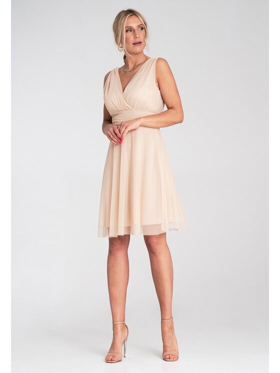 FIGL FIGL Koktejlové šaty M1207 Béžová Flared Fit