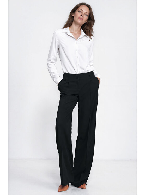 NIFE NIFE Kalhoty z materiálu SD164 Černá Wide Leg