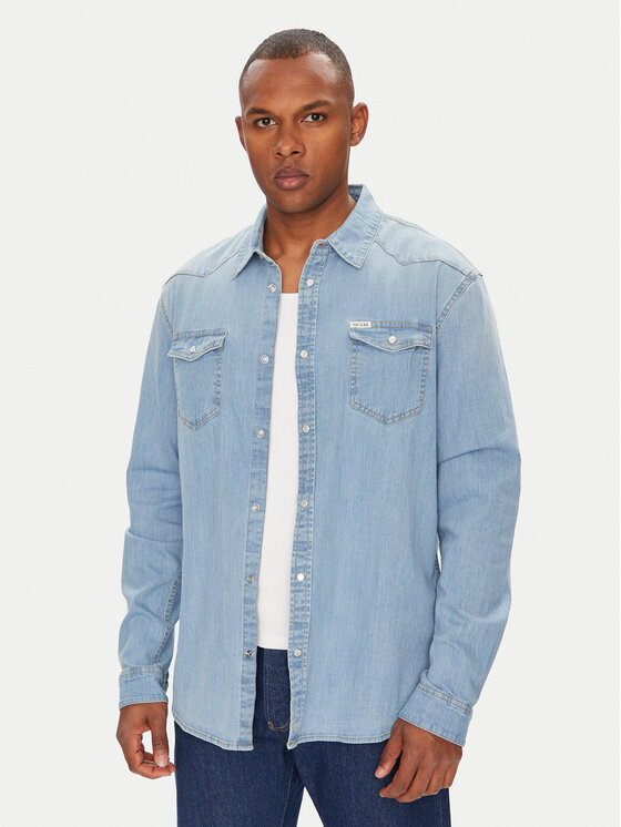 Guess Guess cămașă de blugi M4GH02 D3PF5 Albastru Slim Fit