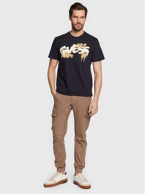 Guess Guess T-särk Graffiti Logo M3GI59 K9RM1 Tumesinine Slim Fit