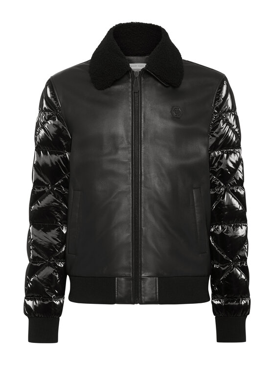 PHILIPP PLEIN PHILIPP PLEIN Kurtka skórzana 7725 Czarny Regular Fit