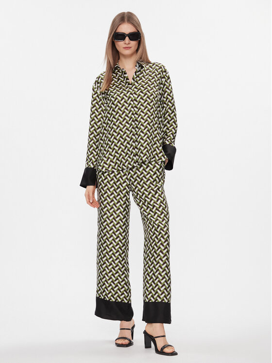 Max Mara Leisure Max Mara Leisure Hlače iz tkanine Sesamo 2416131017650 Zelena Relaxed Fit