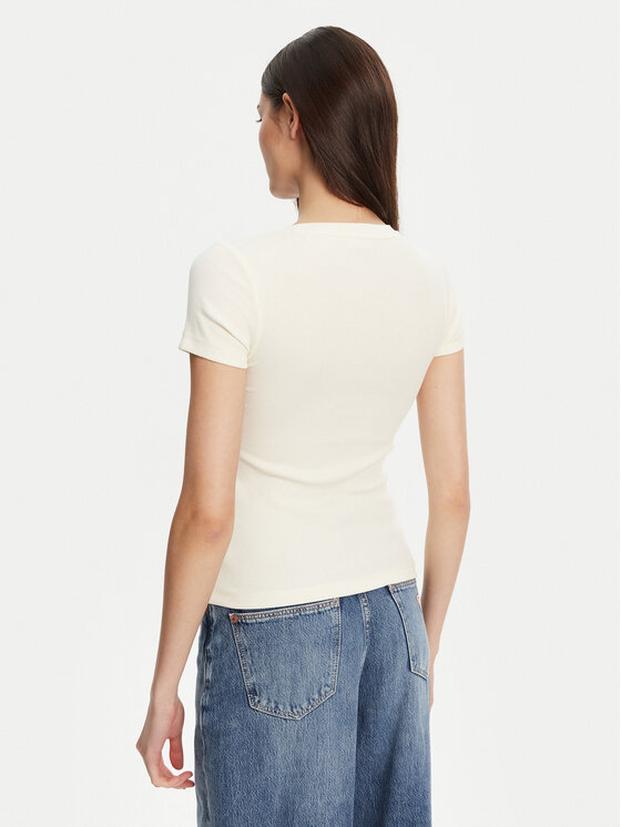 Guess Jeans Guess Jeans Tricou W5YP37 KA0H1 Écru Slim Fit