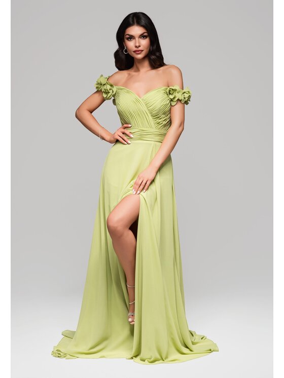 Ombre Ombre Sukienka wieczorowa LA-OM-DLR141 Zielony Regular Fit