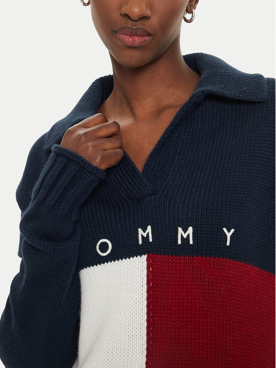 Tommy Jeans Tommy Jeans Megztinis Flag Rugby DW0DW18677 Tamsiai mėlyna Relaxed Fit
