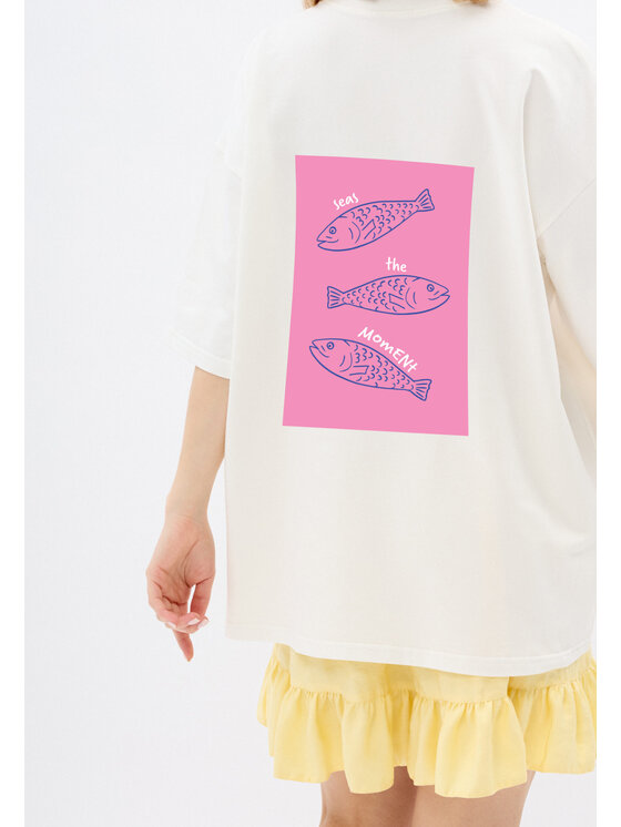 Mirons Mirons T-Shirt Print Biały Oversize