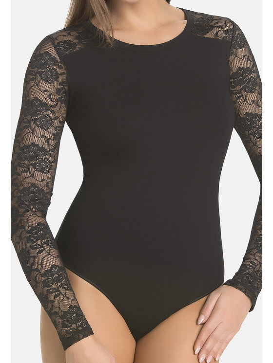 Teyli Teyli Body damskie koronkowe Darotte Czarny Regular Fit