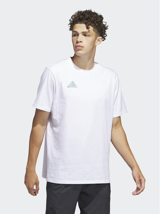 adidas Marškinėliai Worldwide Hoops City Basketball Graphic T-Shirt IC1872 Balta Loose Fit