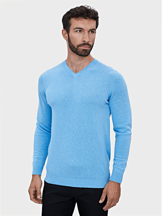 Evenemen Evenemen Sweter V-NECK AZZURRO Niebieski Slim Fit
