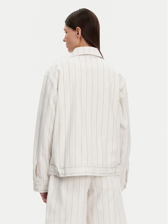 adidas adidas Риза-яке Pinstripe Harrington JJ3476 Bílá Loose Fit