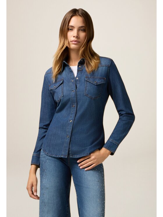 Oltre Oltre Koszula 5642R002998N034 Niebieski Slim Fit