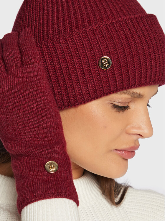 Tommy Hilfiger Tommy Hilfiger Komplekti kuuluvad müts ja kindad Elevated AW0AW13909 Bordoopunane