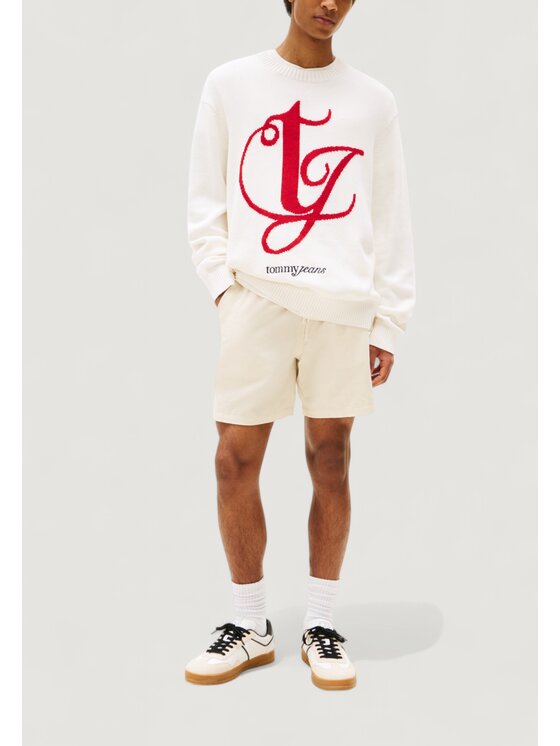 Tommy Jeans Tommy Jeans Πουλόβερ TJM REG MONOGRAM CNE Λευκό Casual Fit