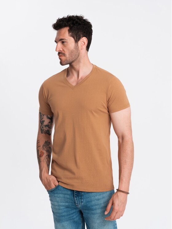 Ombre Ombre T-Shirt OM-TSBS-0145 Brązowy Regular Fit